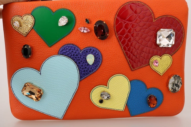 Orange CLEO Leather Heart Crystal Clutch Bag