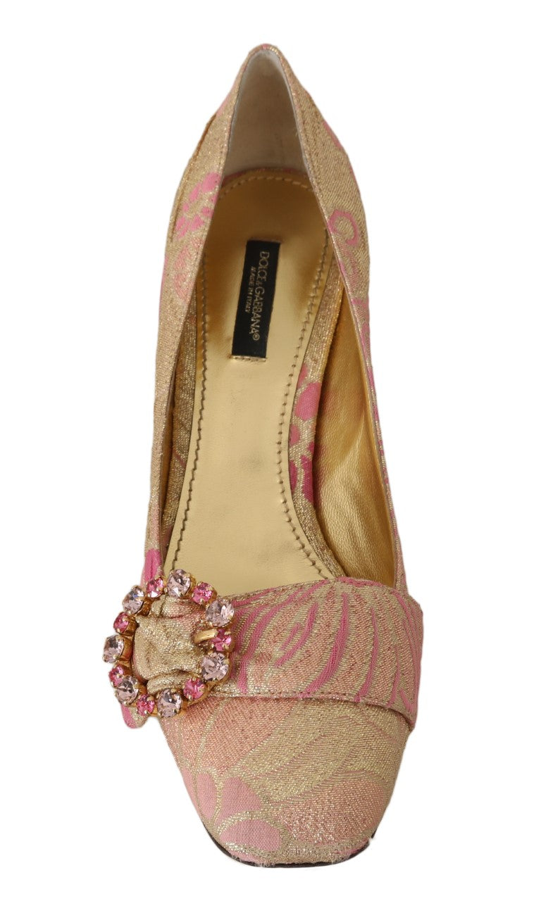 Pink Brocade Crystal Pumps Heels