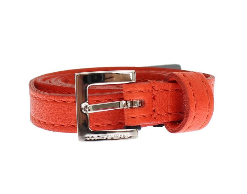 Orange Leather Silver Buckle Logo Belt