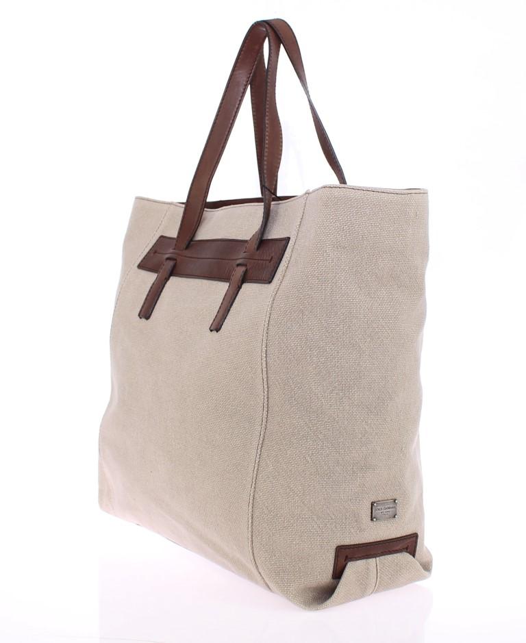 Brown Linen Leather Gym Travel Tote Bag