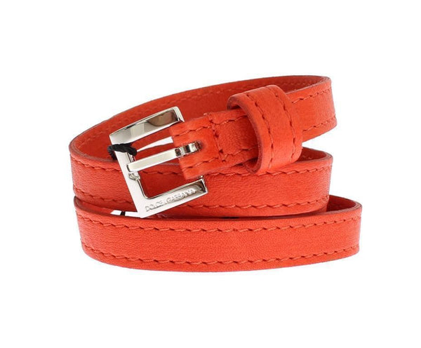 Orange Leather Silver Buckle Logo Belt