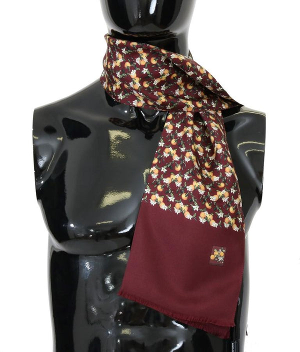 Bordeaux Silk Orange Print Scarf