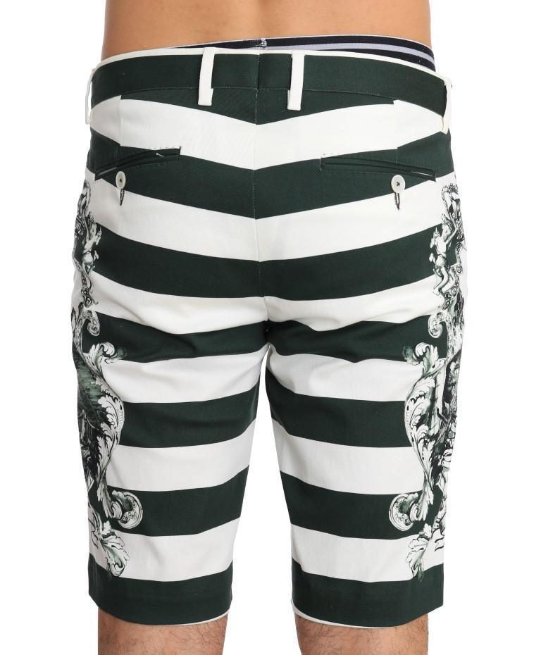 White Green Striped Cotton Shorts