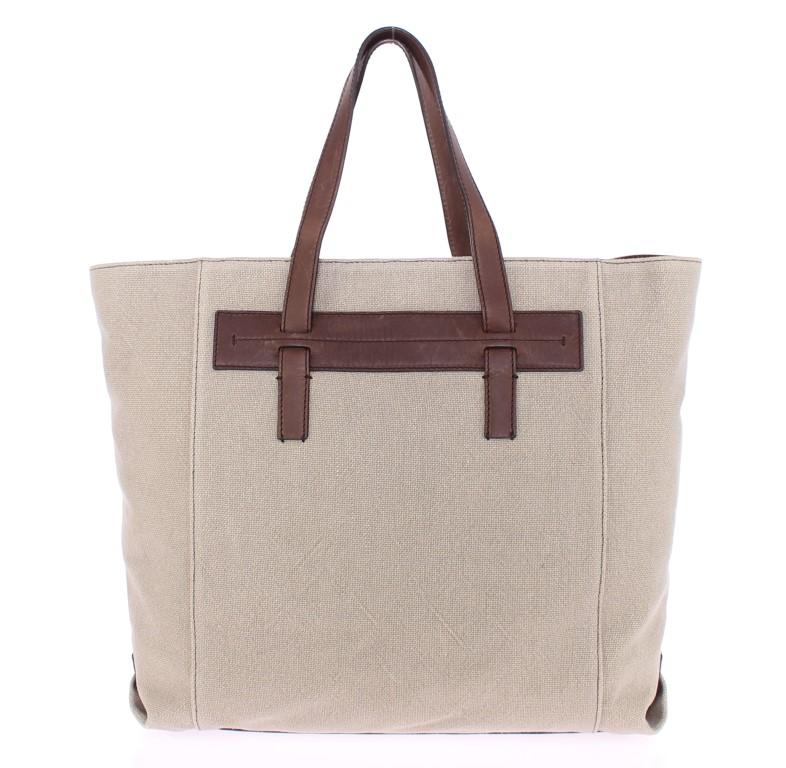 Brown Linen Leather Gym Travel Tote Bag