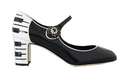 Black Leather Mary Janes Crystals Pumps