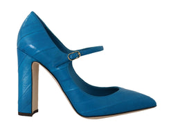 Blue Eelskin Ankle Strap Pumps Heels