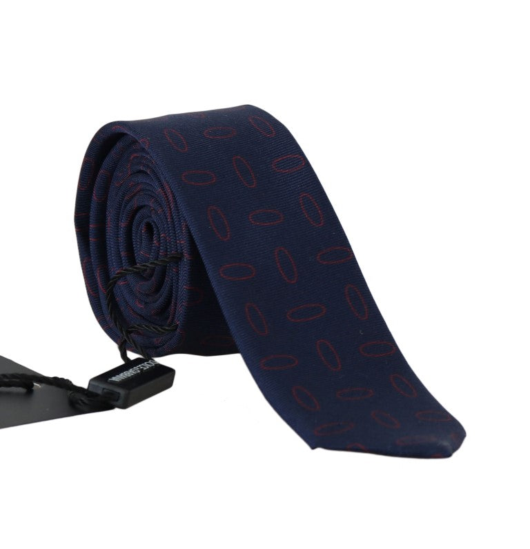 Blue Silk Red Oval Pattern Slim Tie