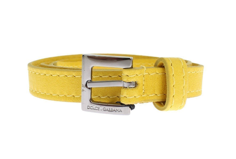 Yellow Leather Silver Buckle Logo Belt