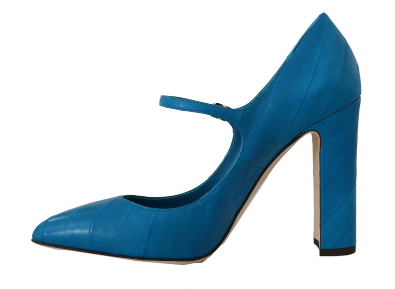 Blue Eelskin Ankle Strap Pumps Heels