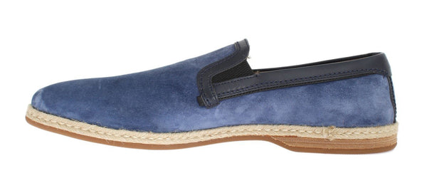 Blue Suede Leather Logo Loafers