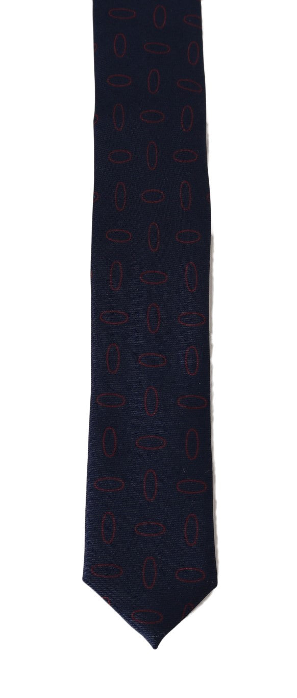 Blue Silk Red Oval Pattern Slim Tie