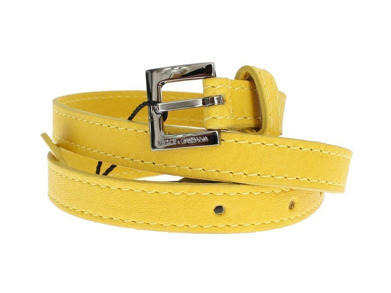 Yellow Leather Silver Buckle Logo Belt