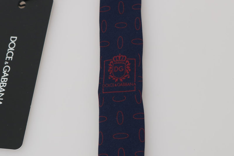 Blue Silk Red Oval Pattern Slim Tie