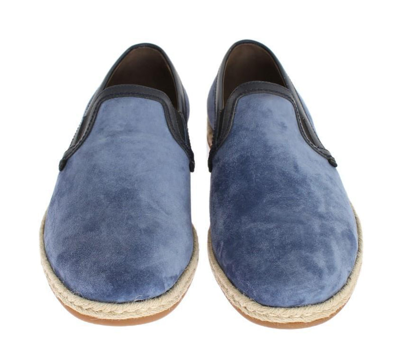 Blue Suede Leather Logo Loafers