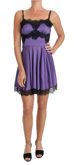Purple Stretch Black Lace Dress