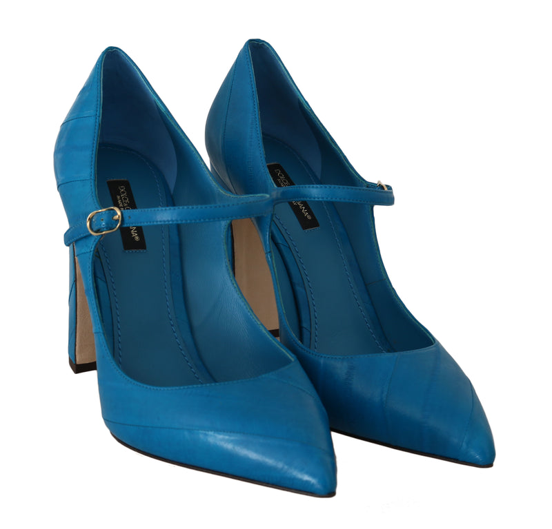 Blue Eelskin Ankle Strap Pumps Heels