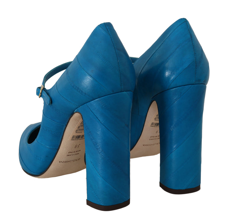 Blue Eelskin Ankle Strap Pumps Heels