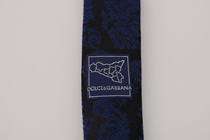 Black Silk Blue Print Slim Tie