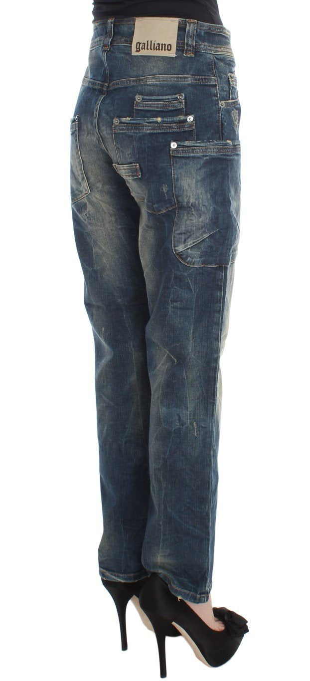 Blue Wash Cotton Boyfriend Fit Cropped Jeans