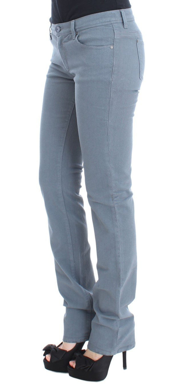 Blue Cotton Blend Slim Fit Bootcut Jeans