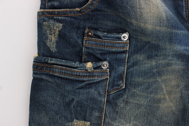 Blue Wash Cotton Boyfriend Fit Cropped Jeans