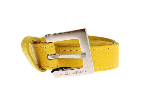 Yellow Leather Silver Buckle Logo Belt