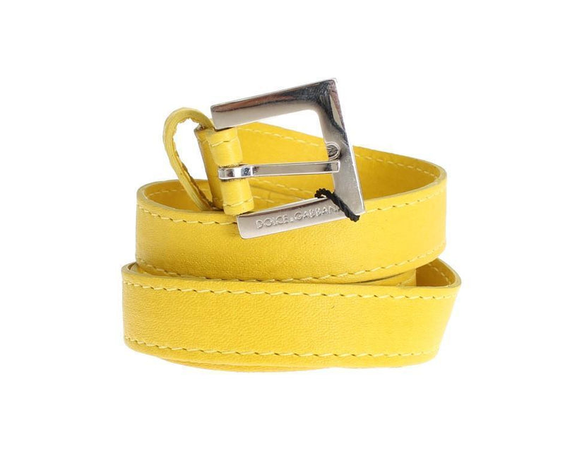 Yellow Leather Silver Buckle Logo Belt