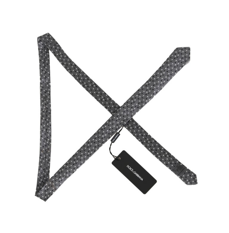 Gray Silk Black White Polka Dot Slim Tie