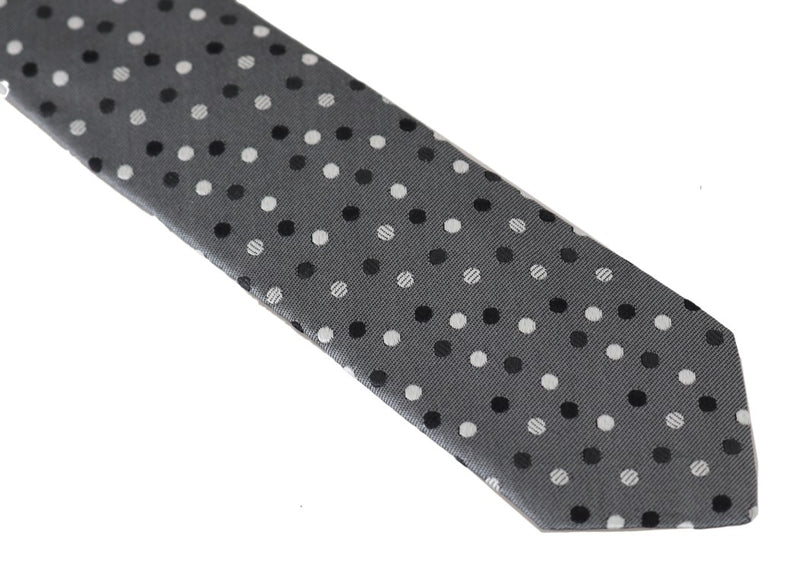 Gray Silk Black White Polka Dot Slim Tie