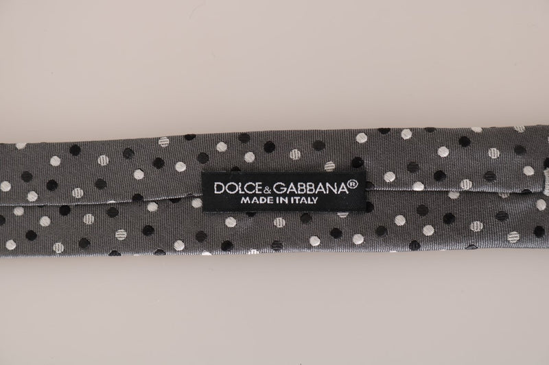 Gray Silk Black White Polka Dot Slim Tie