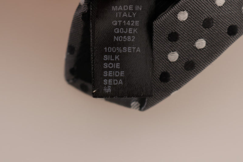 Gray Silk Black White Polka Dot Slim Tie