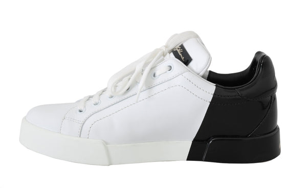 Black White Gold Logo Leather Women Sneakers