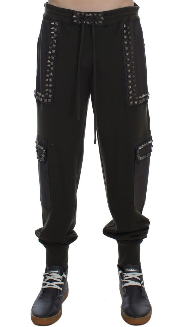 Green Brown Wool Silver Studded Pants
