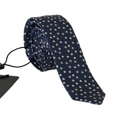 Blue Silk White Polka Dot Print Tie