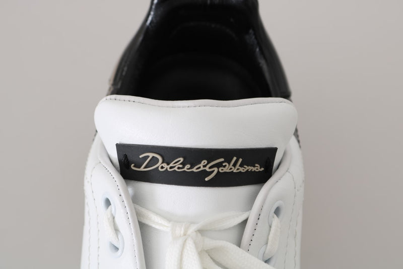 Black White Gold Logo Leather Women Sneakers
