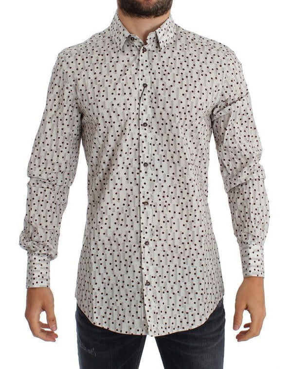 White Red Polka Dot Slim Fit GOLD Shirt