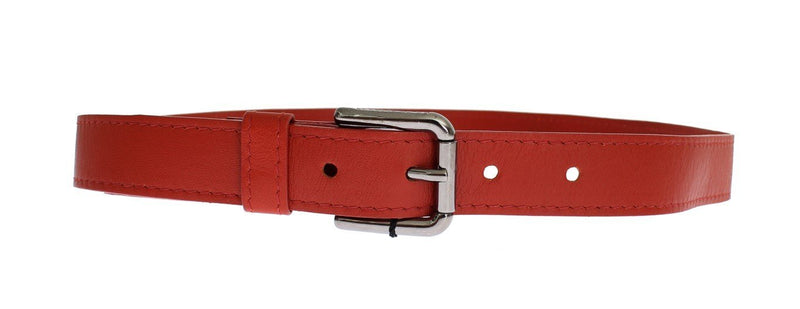 Red Leather Silver Buckle Logo Belt