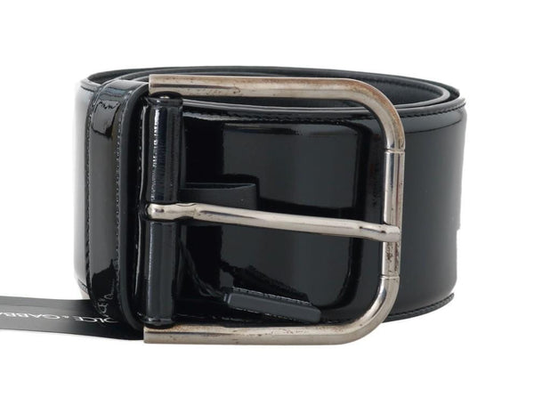 Black Lambskin Silver Buckle Wide Belt