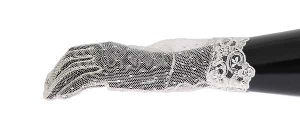 White Floral Lace Wrist Gloves