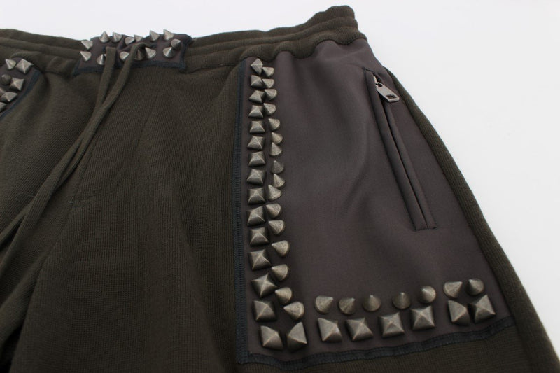 Green Brown Wool Silver Studded Pants