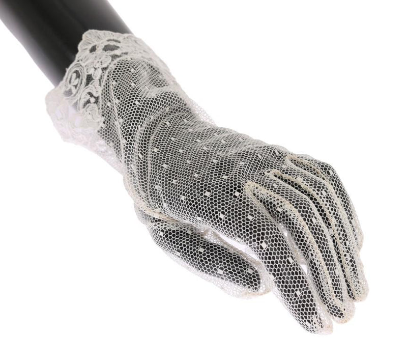 White Floral Lace Wrist Gloves