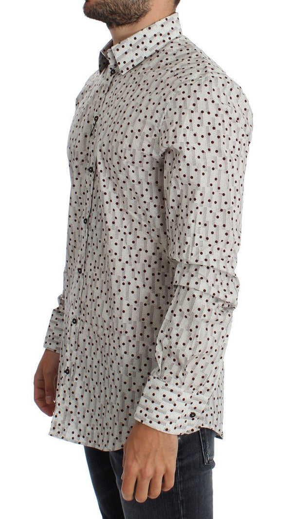 White Red Polka Dot Slim Fit GOLD Shirt