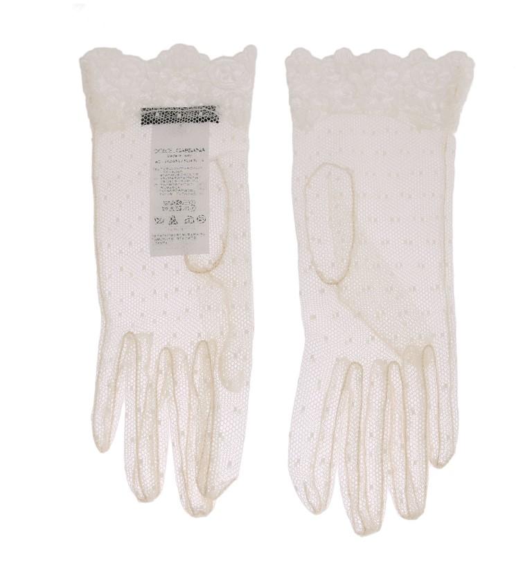 White Floral Lace Wrist Gloves