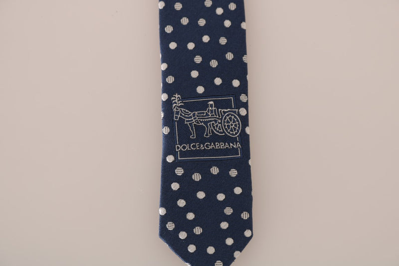 Blue Silk White Polka Dot Print Tie