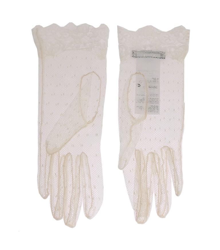 White Floral Lace Wrist Gloves