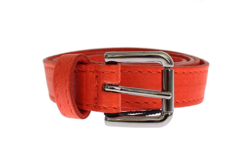 Orange Leather Silver Buckle Logo Belt