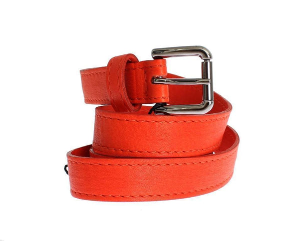 Orange Leather Silver Buckle Logo Belt