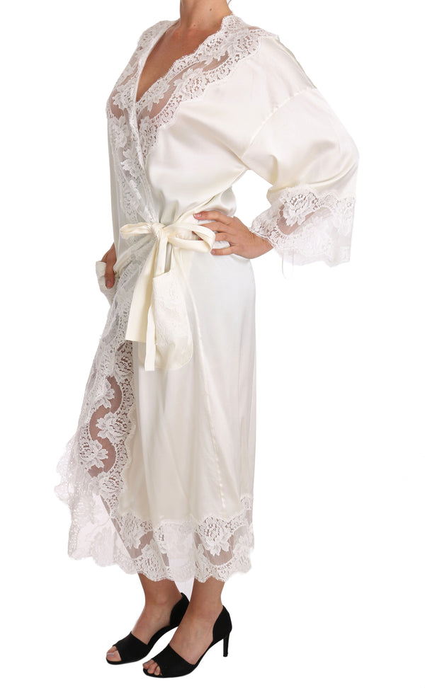 White Silk Lace Sleepwear Kimono Lingerie