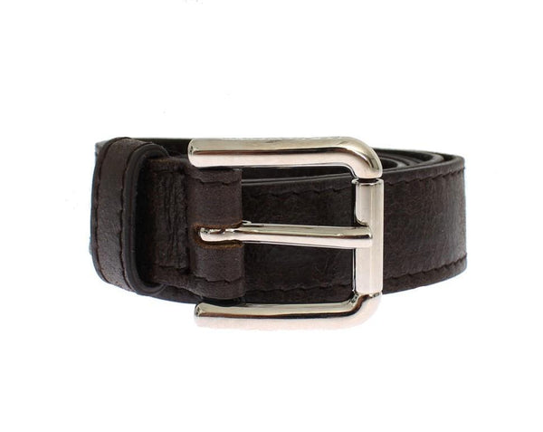 Black Leather Silver Buckle Logo Belt