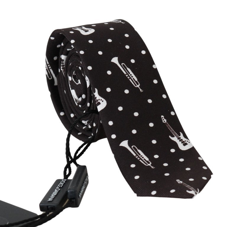 Black Silk White Polka Dot Print Tie